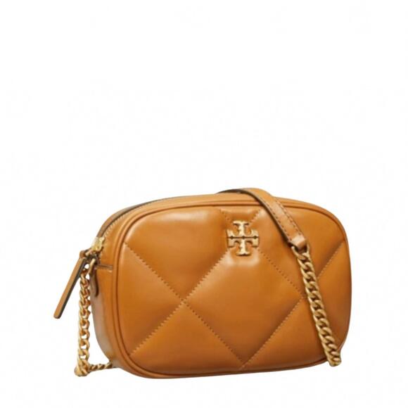 NEW TORY BURCH kira diamond quilted camera bag in classic chestnut